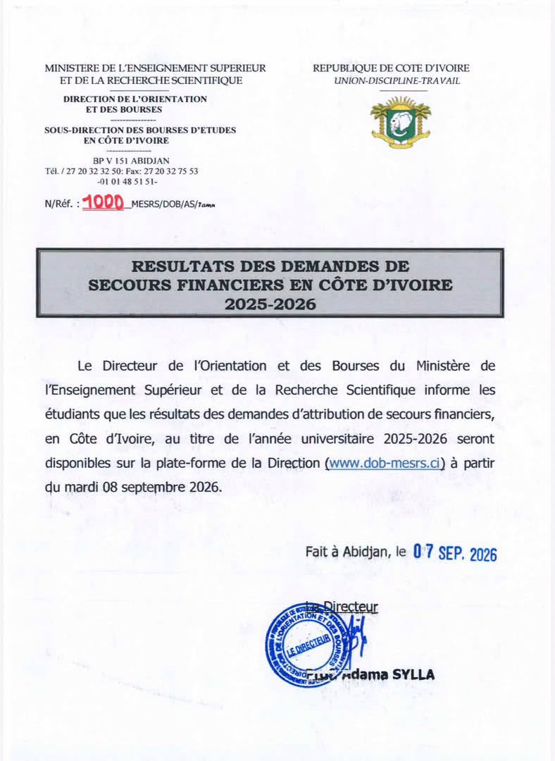 Résultats des demandes de secours financiers 2025-2026